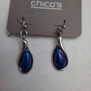 NWT Chico's Blue Drop Earrings Silver Tone